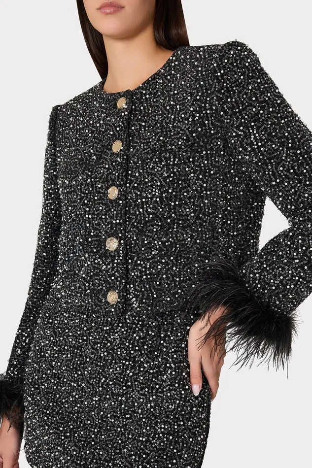 Milly Matching Sets Women Aya Beaded Tweed Jacket Black Milly Matching Sets Women Aya Beaded Tweed Jacket Black