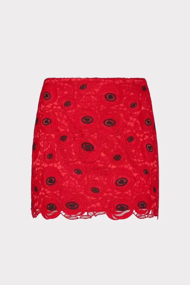 Milly Matching Sets Women Embroidered Lace Modern Mini Skirt Redblack