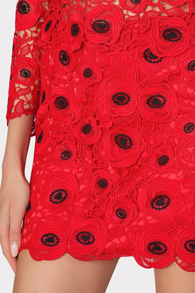 Milly Matching Sets Women Embroidered Lace Modern Mini Skirt Redblack Milly Matching Sets Women Embroidered Lace Modern Mini Skirt Redblack