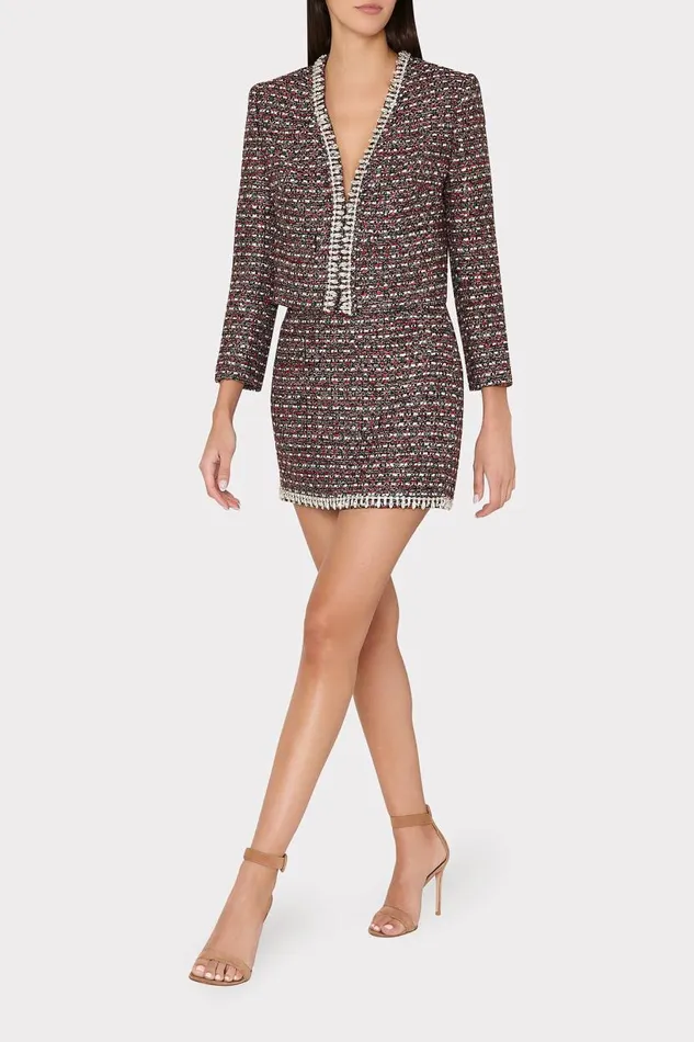 Milly Matching Sets Women Nika Tweed Crystal Embellished Mini Skirt Scarlet Multi Milly Matching Sets Women Nika Tweed Crystal Embellished Mini Skirt Scarlet Multi