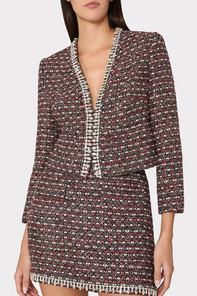 Milly Matching Sets Women Nika Tweed Crystal Embellished Mini Skirt Scarlet Multi Milly Matching Sets Women Nika Tweed Crystal Embellished Mini Skirt Scarlet Multi