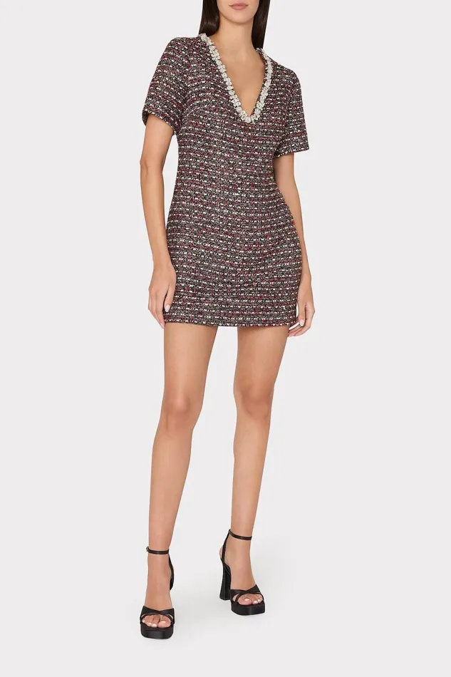 Milly Matching Sets Women Nyah Tweed Crystal Embellished Mini Dress Scarlet Multi Milly Matching Sets Women Nyah Tweed Crystal Embellished Mini Dress Scarlet Multi