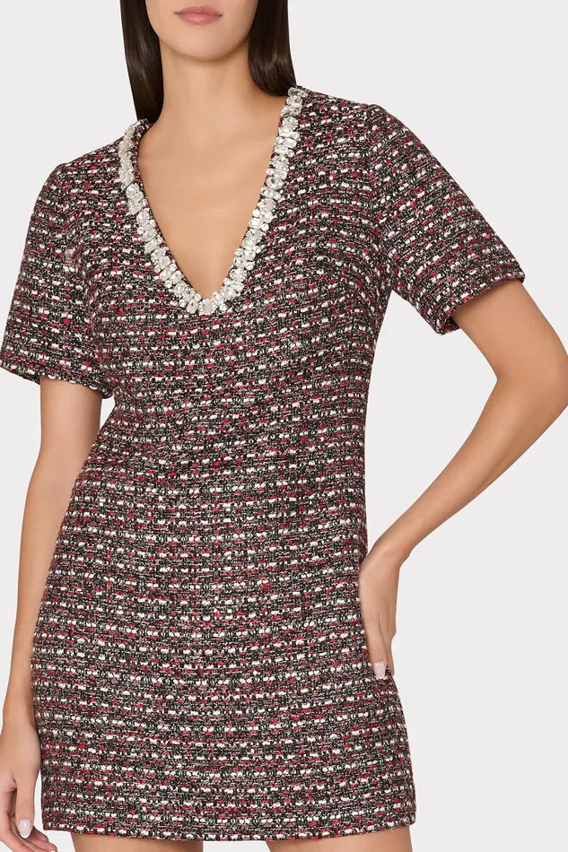 Milly Matching Sets Women Nyah Tweed Crystal Embellished Mini Dress Scarlet Multi Milly Matching Sets Women Nyah Tweed Crystal Embellished Mini Dress Scarlet Multi