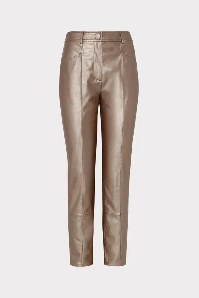 Milly Pants Women Rue Vegan Leather Pants Silver