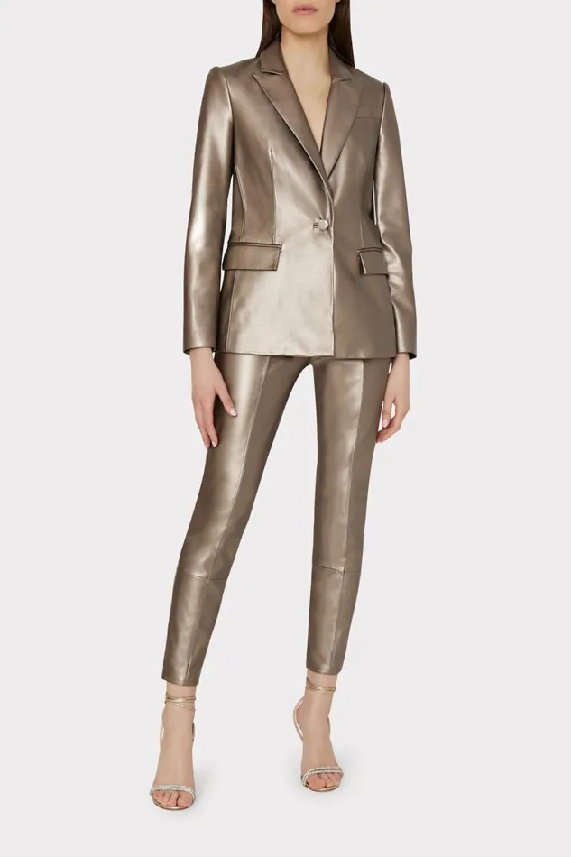 Milly Pants Women Rue Vegan Leather Pants Silver