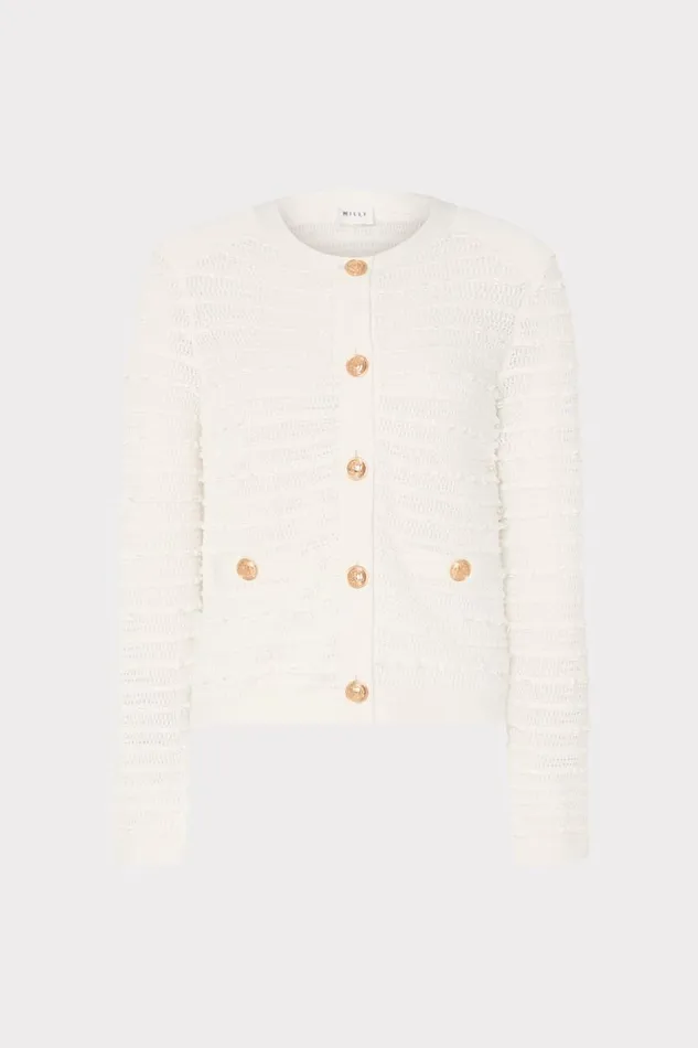 Milly Sweaters and Knits Women Beaded Textured Cardigan Ecru