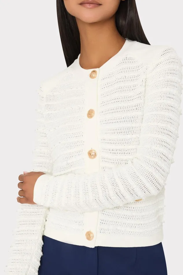 Milly Sweaters and Knits Women Beaded Textured Cardigan Ecru Milly Sweaters and Knits Women Beaded Textured Cardigan Ecru