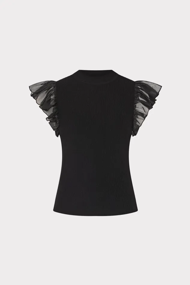 Milly Sweaters and Knits Women Chiffon Flutter Sleeve Knit Top Black