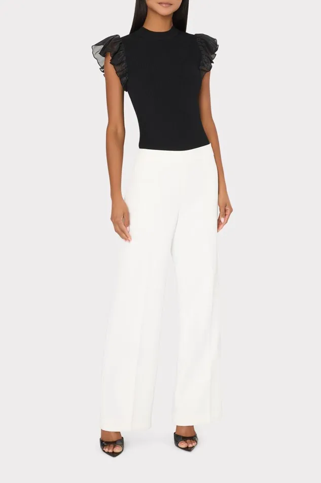 Milly Sweaters and Knits Women Chiffon Flutter Sleeve Knit Top Black