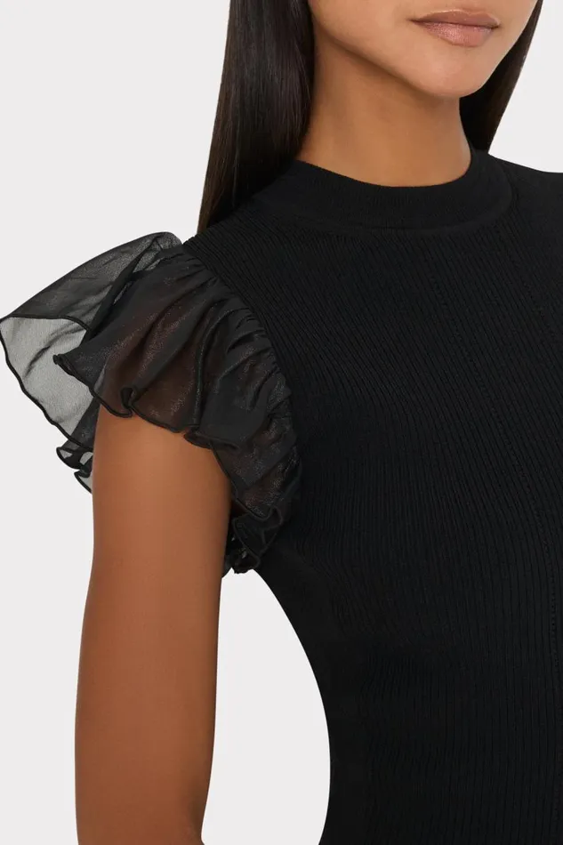 Milly Sweaters and Knits Women Chiffon Flutter Sleeve Knit Top Black