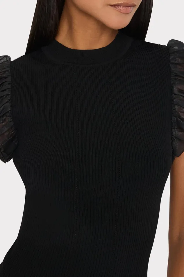 Milly Sweaters and Knits Women Chiffon Flutter Sleeve Knit Top Black
