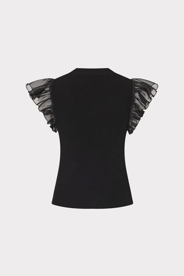 Milly Sweaters and Knits Women Chiffon Flutter Sleeve Knit Top Black