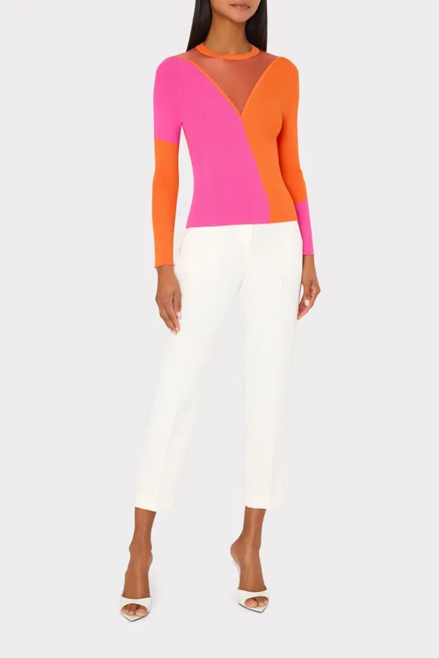 Milly Sweaters and Knits Women Color Block Sheer Graphic Crewneck Coralpink Milly Sweaters and Knits Women Color Block Sheer Graphic Crewneck Coralpink