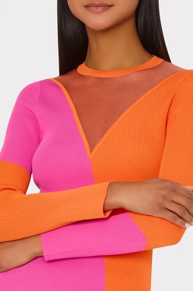 Milly Sweaters and Knits Women Color Block Sheer Graphic Crewneck Coralpink Milly Sweaters and Knits Women Color Block Sheer Graphic Crewneck Coralpink