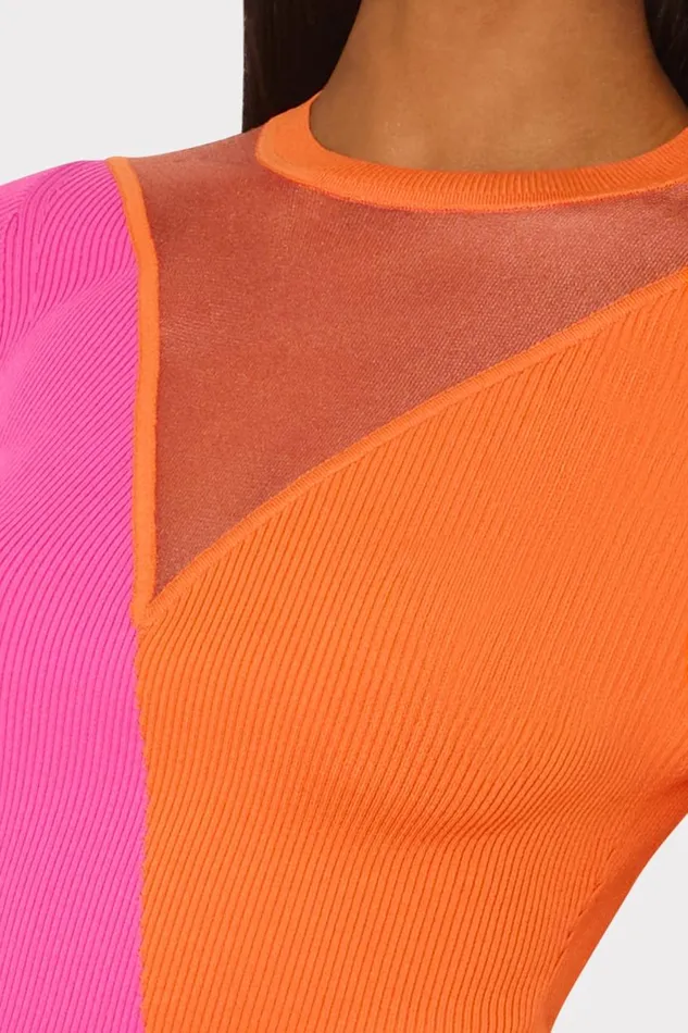 Milly Sweaters and Knits Women Color Block Sheer Graphic Crewneck Coralpink Milly Sweaters and Knits Women Color Block Sheer Graphic Crewneck Coralpink