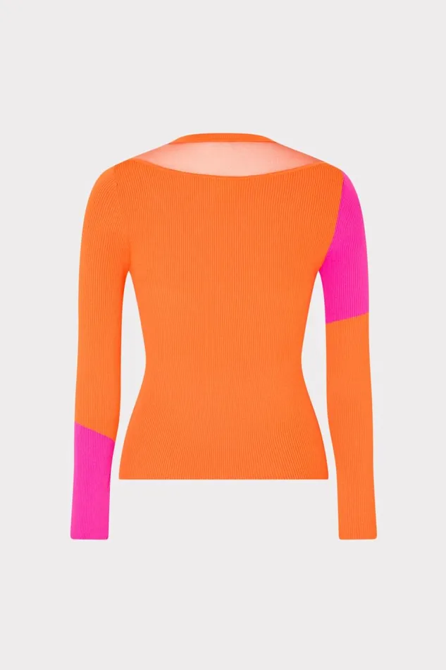 Milly Sweaters and Knits Women Color Block Sheer Graphic Crewneck Coralpink Milly Sweaters and Knits Women Color Block Sheer Graphic Crewneck Coralpink