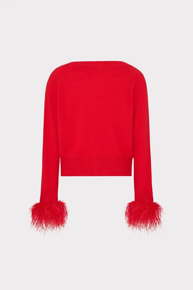 Milly Sweaters and Knits Women Feather Cuff VNeck Sweater Red Milly Sweaters and Knits Women Feather Cuff VNeck Sweater Red
