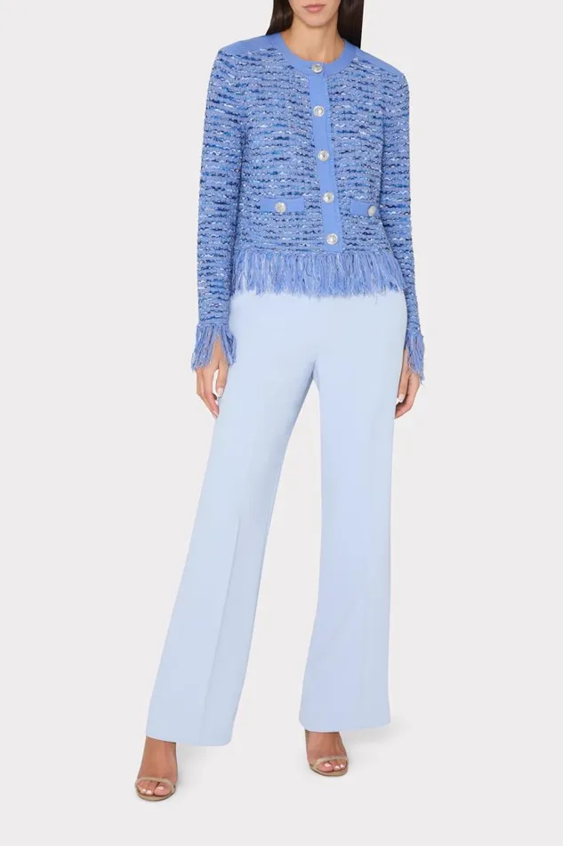 Milly Sweaters and Knits Women Fringe Trim Cardigan Blue Milly Sweaters and Knits Women Fringe Trim Cardigan Blue