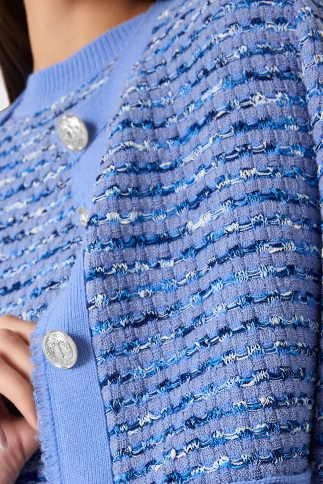 Milly Sweaters and Knits Women Fringe Trim Cardigan Blue Milly Sweaters and Knits Women Fringe Trim Cardigan Blue