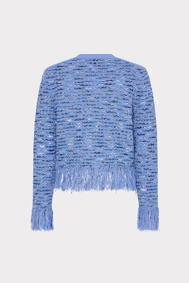 Milly Sweaters and Knits Women Fringe Trim Cardigan Blue Milly Sweaters and Knits Women Fringe Trim Cardigan Blue