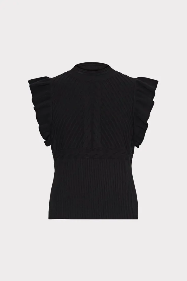 Milly Sweaters and Knits Women Kamila Flutter Sleeve Knit Top Black