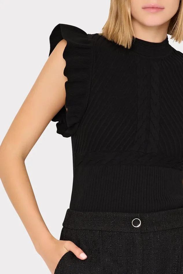Milly Sweaters and Knits Women Kamila Flutter Sleeve Knit Top Black Milly Sweaters and Knits Women Kamila Flutter Sleeve Knit Top Black