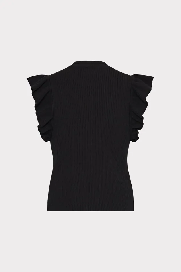 Milly Sweaters and Knits Women Kamila Flutter Sleeve Knit Top Black Milly Sweaters and Knits Women Kamila Flutter Sleeve Knit Top Black