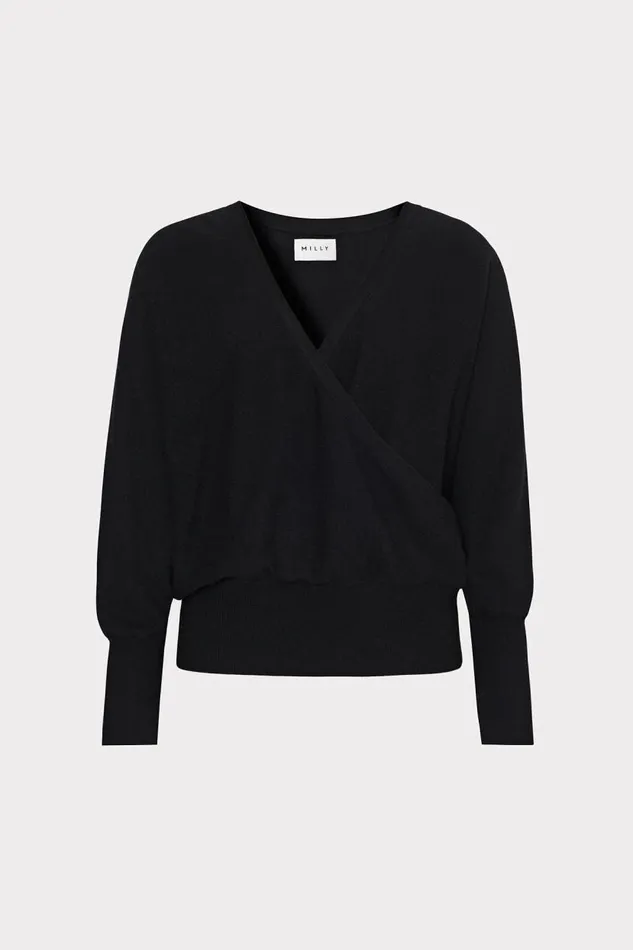 Milly Sweaters and Knits Women Racer VNeck Sweater Blackecru