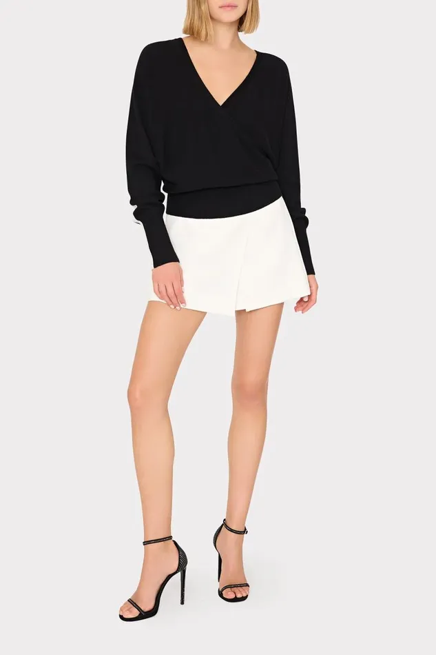 Milly Sweaters and Knits Women Racer VNeck Sweater Blackecru Milly Sweaters and Knits Women Racer VNeck Sweater Blackecru