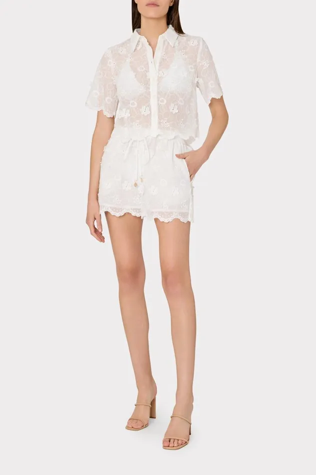 Milly Swim and Coverups Women 3D Floral Cotton Eyelet Shorts White Milly Swim and Coverups Women 3D Floral Cotton Eyelet Shorts White
