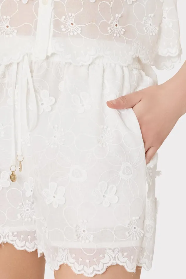 Milly Swim and Coverups Women 3D Floral Cotton Eyelet Shorts White Milly Swim and Coverups Women 3D Floral Cotton Eyelet Shorts White