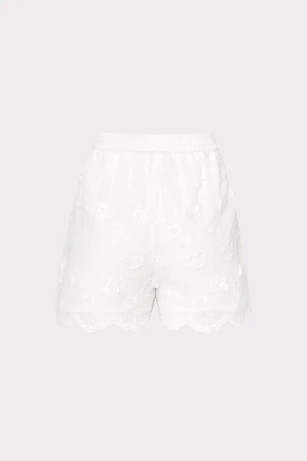 Milly Swim and Coverups Women 3D Floral Cotton Eyelet Shorts White Milly Swim and Coverups Women 3D Floral Cotton Eyelet Shorts White