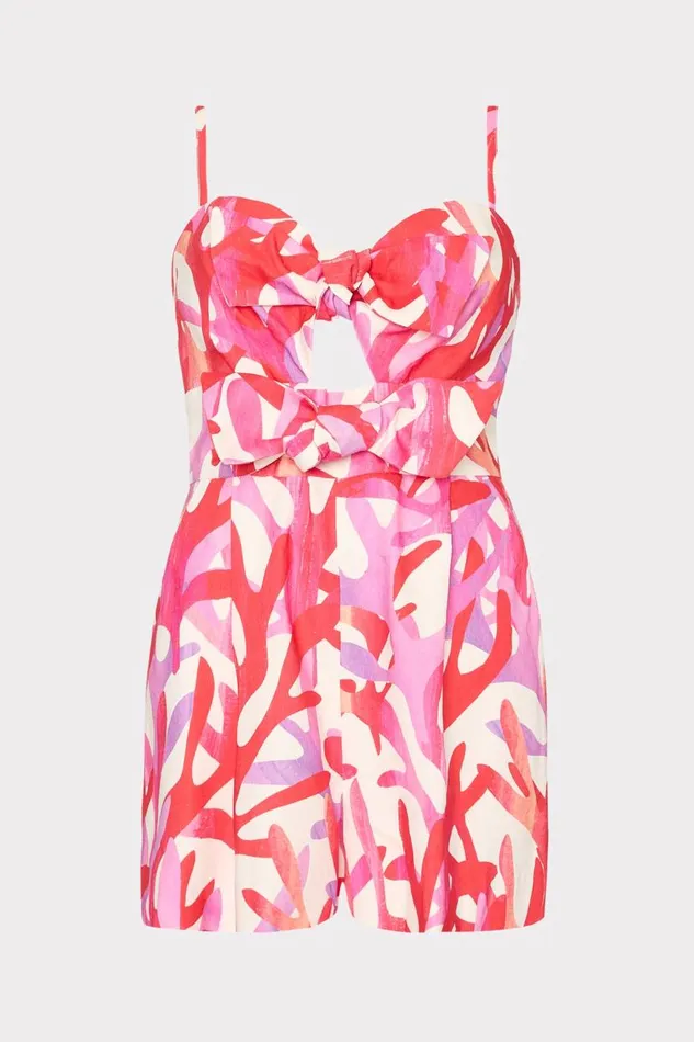 Milly Swim and Coverups Women Anya Under The Sea Linen Romper Pink Multi