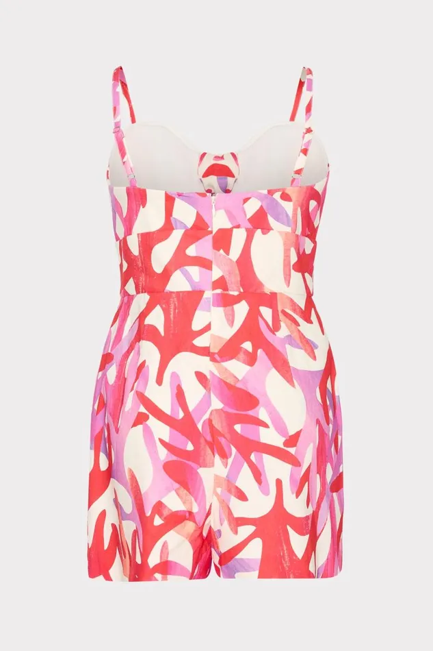 Milly Swim and Coverups Women Anya Under The Sea Linen Romper Pink Multi