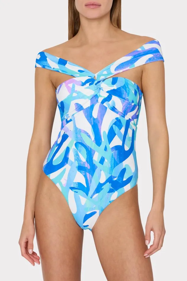 Milly Swim and Coverups Women Betsy Italian Under The Sea Bandeau One Piece Blue Multi Milly Swim and Coverups Women Betsy Italian Under The Sea Bandeau One Piece Blue Multi