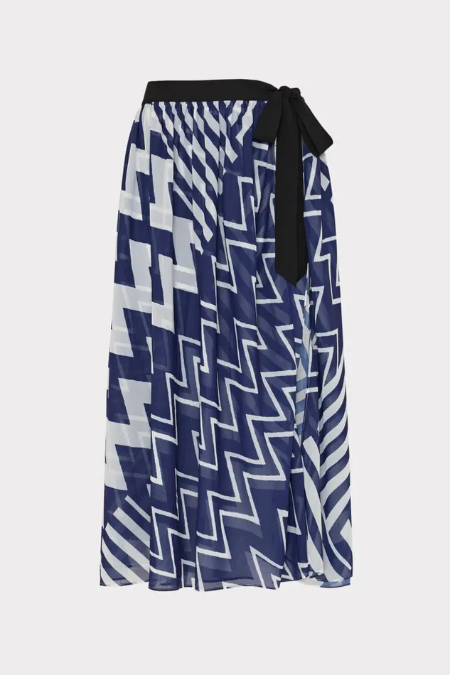 Milly Swim and Coverups Women Convertible Patchwork Chevron Skirt Bluewhite