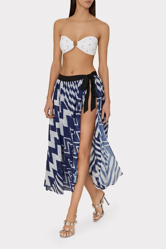 Milly Swim and Coverups Women Convertible Patchwork Chevron Skirt Bluewhite Milly Swim and Coverups Women Convertible Patchwork Chevron Skirt Bluewhite