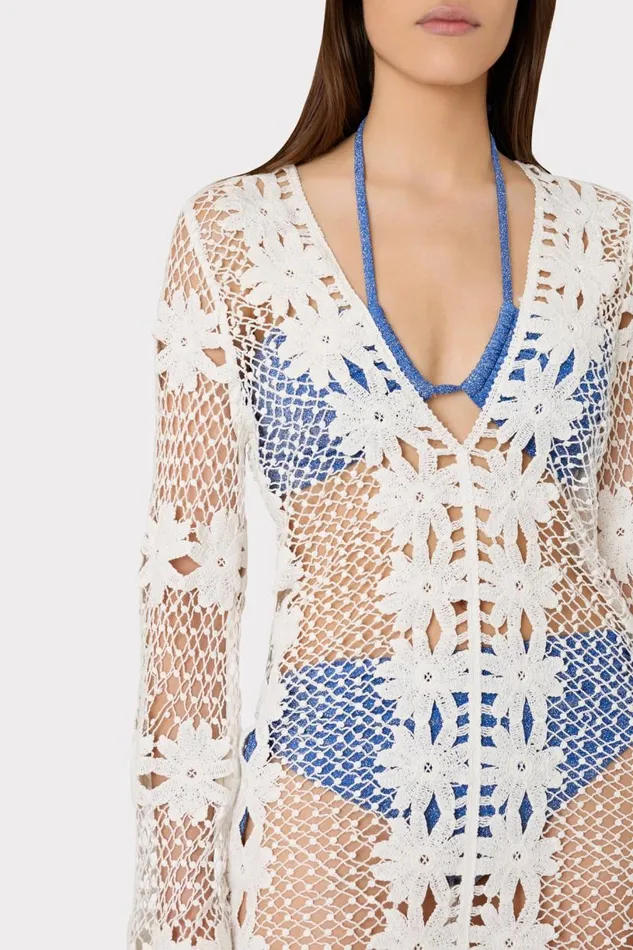 Milly Swim and Coverups Women Floral Crochet Coverup Dress White