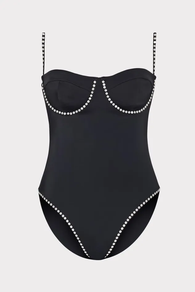 Milly Swim and Coverups Women Heat Set Embellishment Underwire One Piece Black Milly Swim and Coverups Women Heat Set Embellishment Underwire One Piece Black