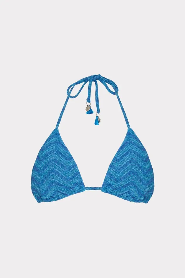 Milly Swim and Coverups Women Jacquard String Bikini Top Blue Multi