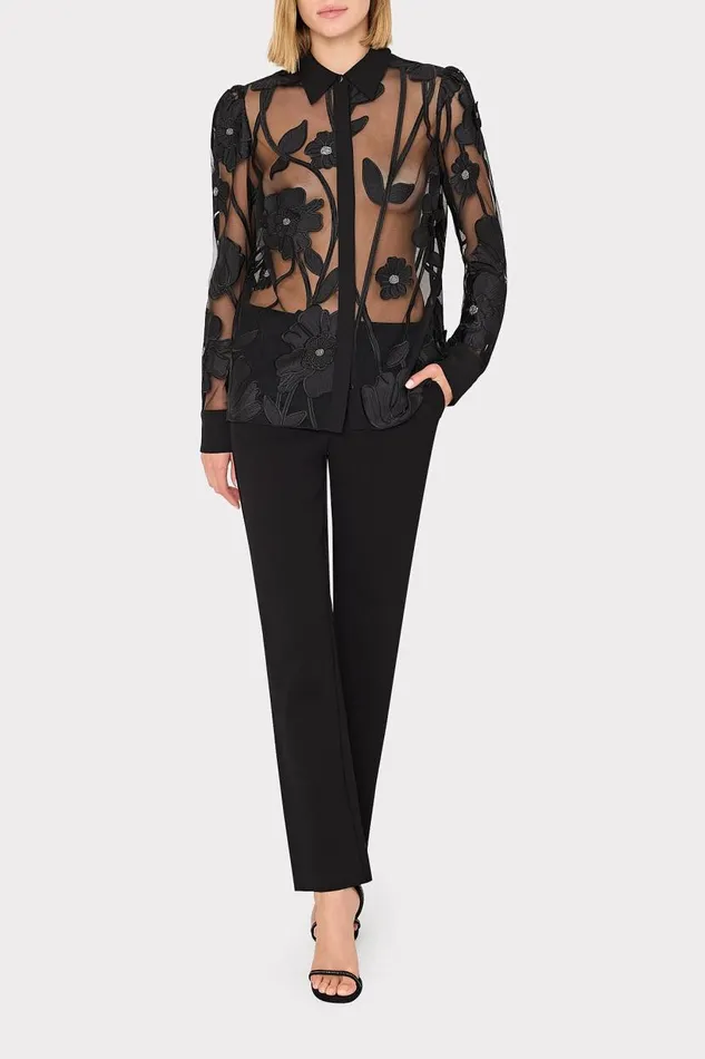 Milly Tops Women Ashton Grand Fleur Embroidered Top Black