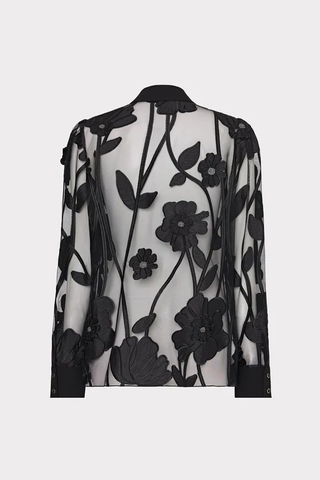 Milly Tops Women Ashton Grand Fleur Embroidered Top Black