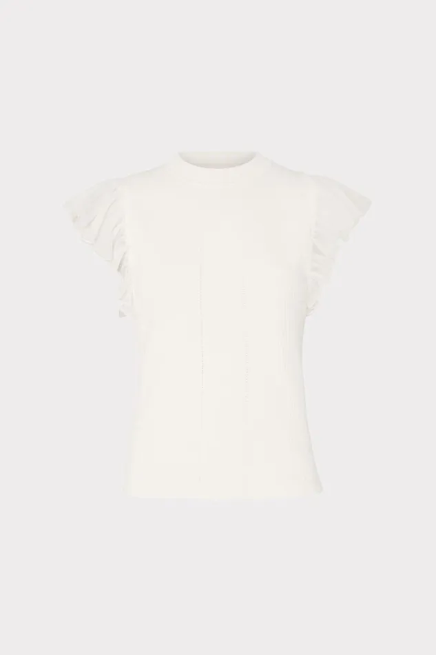 Milly Tops Women Chiffon Flutter Sleeve Knit Top Ecru