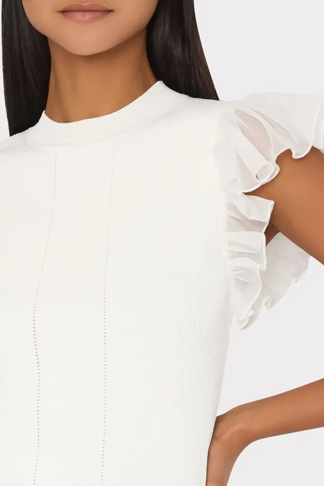 Milly Tops Women Chiffon Flutter Sleeve Knit Top Ecru Milly Tops Women Chiffon Flutter Sleeve Knit Top Ecru