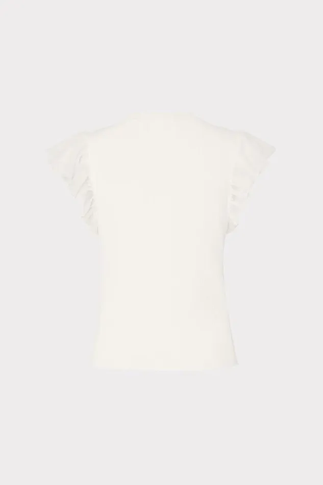 Milly Tops Women Chiffon Flutter Sleeve Knit Top Ecru Milly Tops Women Chiffon Flutter Sleeve Knit Top Ecru