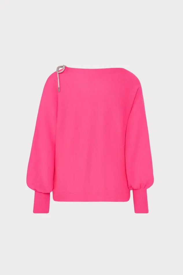 Milly Tops Women Ida Crystal Bow Cold Shoulder Sweater Milly Pink