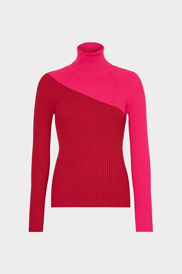 Milly Tops Women Kenna Color Block Turtleneck Sweater Pink Multi