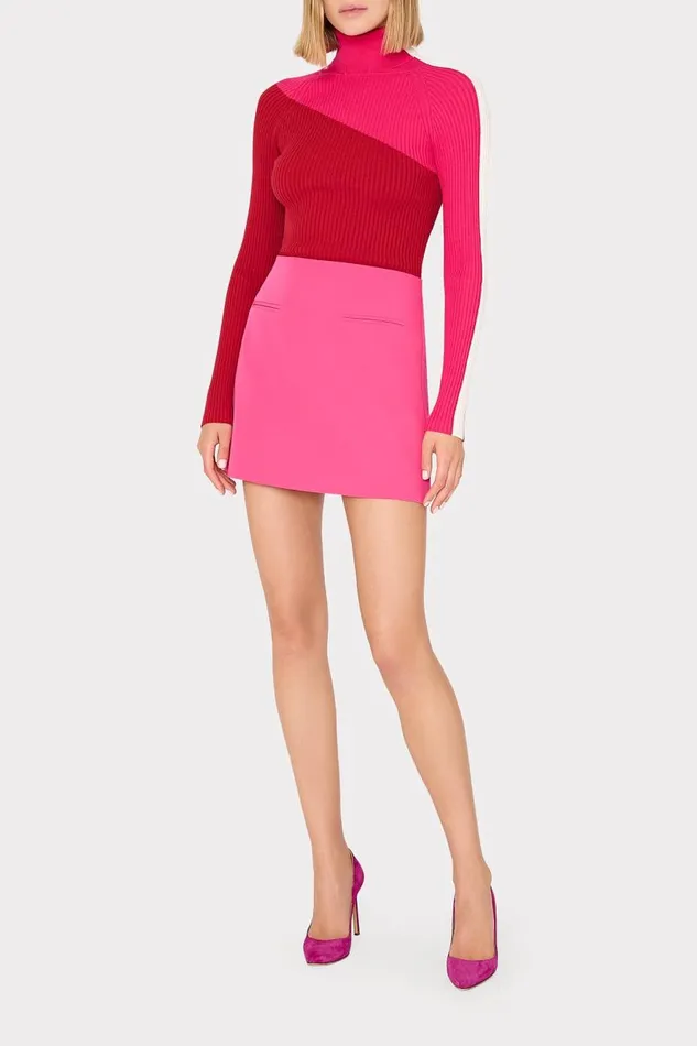 Milly Tops Women Kenna Color Block Turtleneck Sweater Pink Multi Milly Tops Women Kenna Color Block Turtleneck Sweater Pink Multi