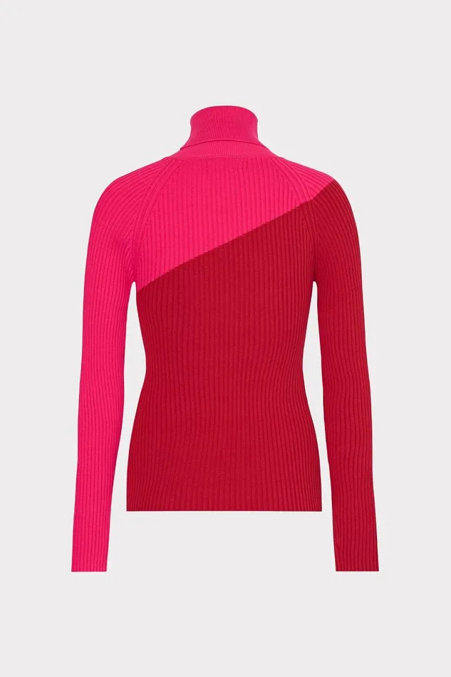 Milly Tops Women Kenna Color Block Turtleneck Sweater Pink Multi Milly Tops Women Kenna Color Block Turtleneck Sweater Pink Multi