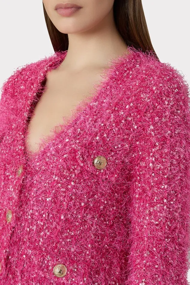Milly Tops Women Textured Fringe Cardigan Pink